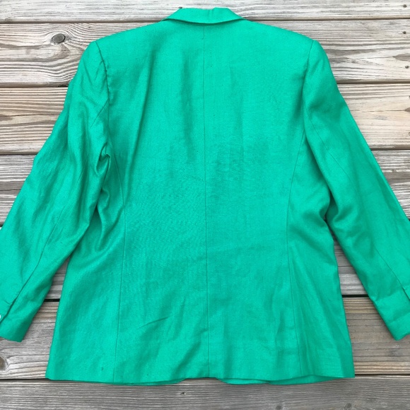 Talbots Petite Women Blazer Green One Button Linen - Picture 8 of 8
